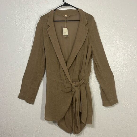 FREE PEOPLE Knit Mesh Long Romper Light Brown Size Large - Picture 1 of 9